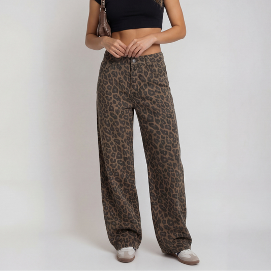 PENELOPE™ – Casual Leopard Print Wide Leg Trousers